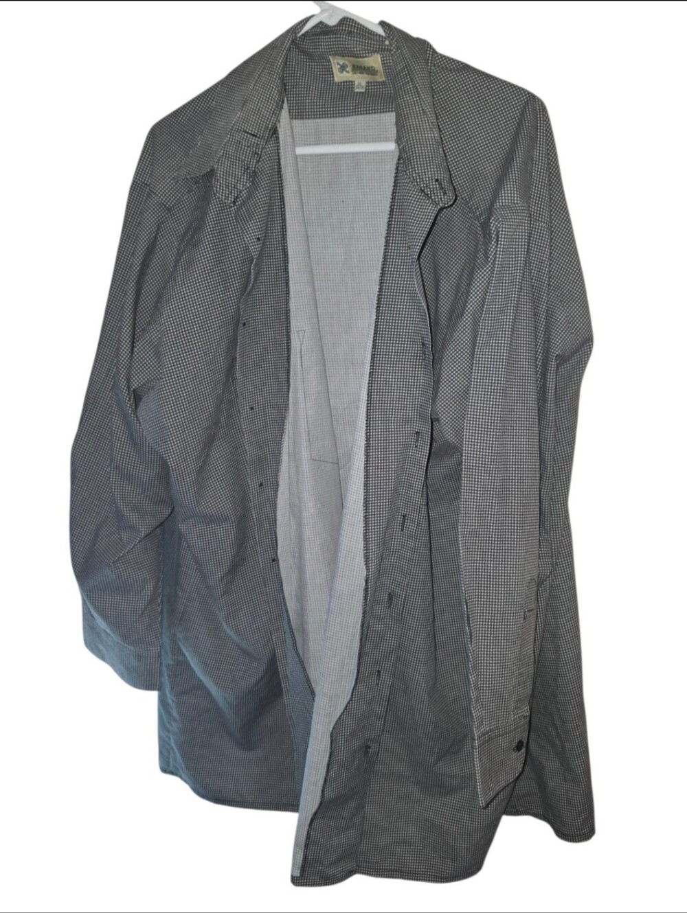 6/11/88. Mens Haband Black and White Micro-Check Button-Down Shirt